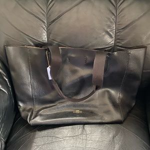 Black soft leather coach tote